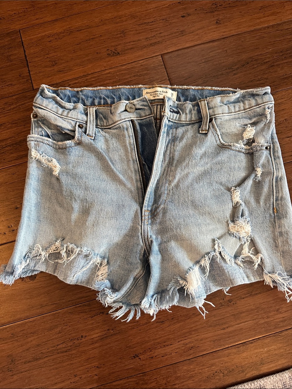 Abercrombie & Fitch Faded Light Blue Distressed Denim Cutoff Shorts